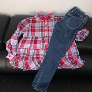 Crazy 8 Roll Cuff Plaid Tunic Top & Skinny Jeans size M 7/8